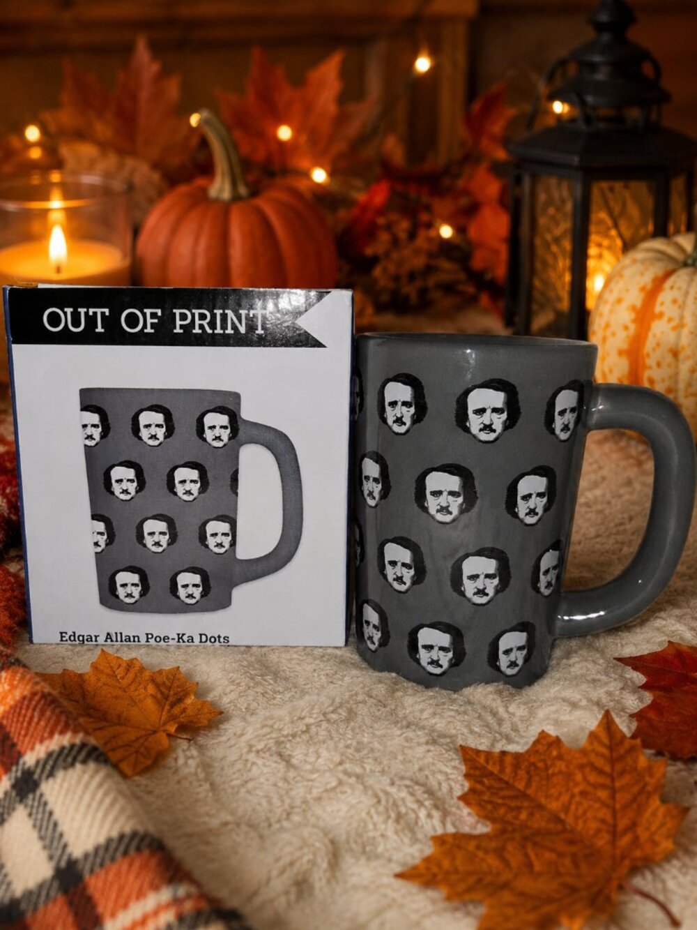 Out of Print Edgar Allan Poe-ka Dots Grey Ceramic Mug